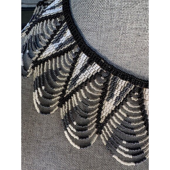 Beaded Black & White Art Deco-Style Statement Necklace - Picture 3 of 7